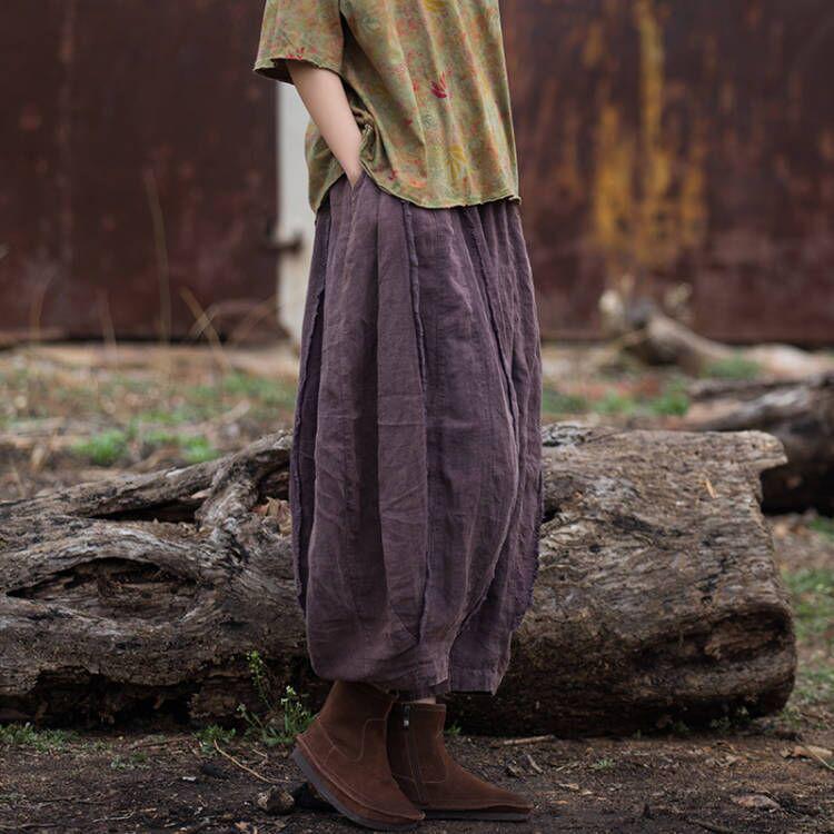 

Женские 32-панельные лоскутные брюки из рами, хлопка и льна - Потертые повседневные укороченные для весны/лета One Size