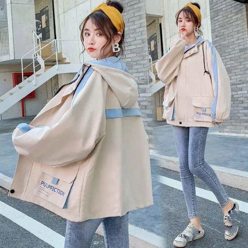 Cool Black Work Jacket Harajuku Streetwear Hoodie Women Vintage Ulzzang Autumn Boyfriend Patchwork Jacket