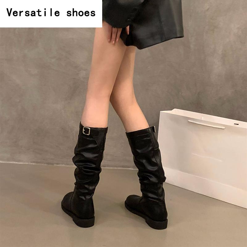 Winter Women Western Cowgirl Boots Fashion Slip On Long Booties Designer Square Low Heels Botas De Mujer