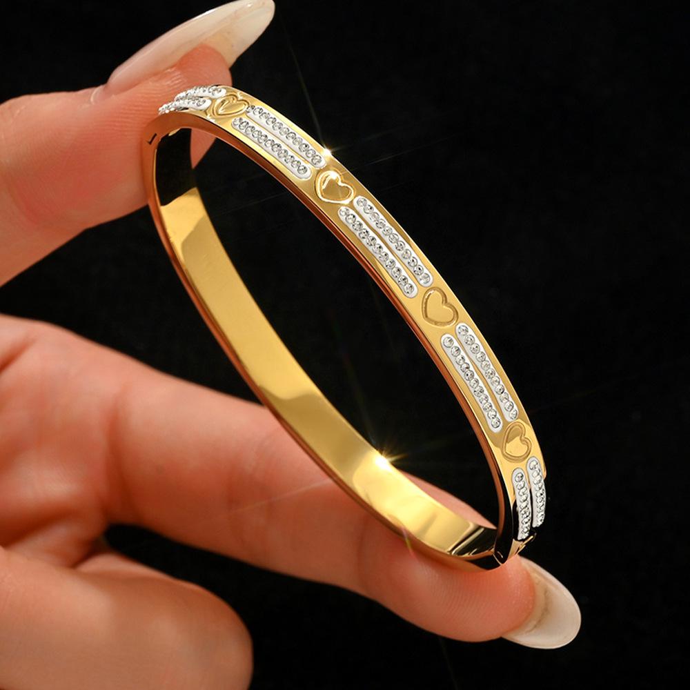Stainless Steel Retro Hollow Bracelet with Color Diamond Plating