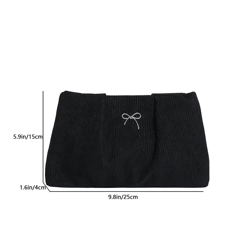Yogodlns Fashionable Ins Embroidered Butterfly Knot Women's Clutch City Simple Style Corduroy Small Solid Color Purse