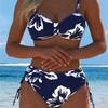 Nuovo Sexy Bikini Europeo e Americano Stampa Pizzo Allacciatura Scollo a V Costume da Bagno Donna