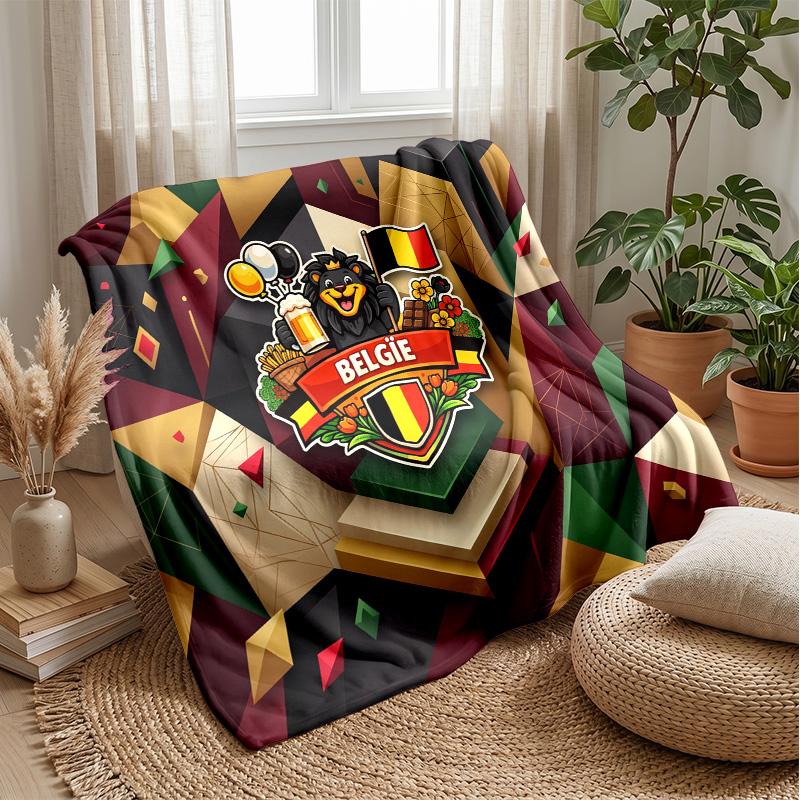 Belgium Football Printed Flannel Blanket Skin Friendly Warm Decorative Throw for Indoor Couch Bed Daily Use