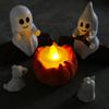 5PCS Resin Halloween Ghost Campfire Dog Cat Statue Cartoon LED Candle Ghost Campfire Gathering Night Light Mini 3D