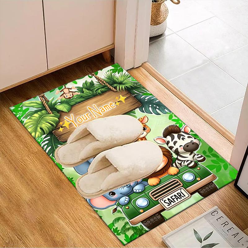 1PC Custom Name Safari Adventure Friends Theme Floor Mat Ideal for Living Room, Game Rooms, Office, Bedroom, Floor Mat Playful Design