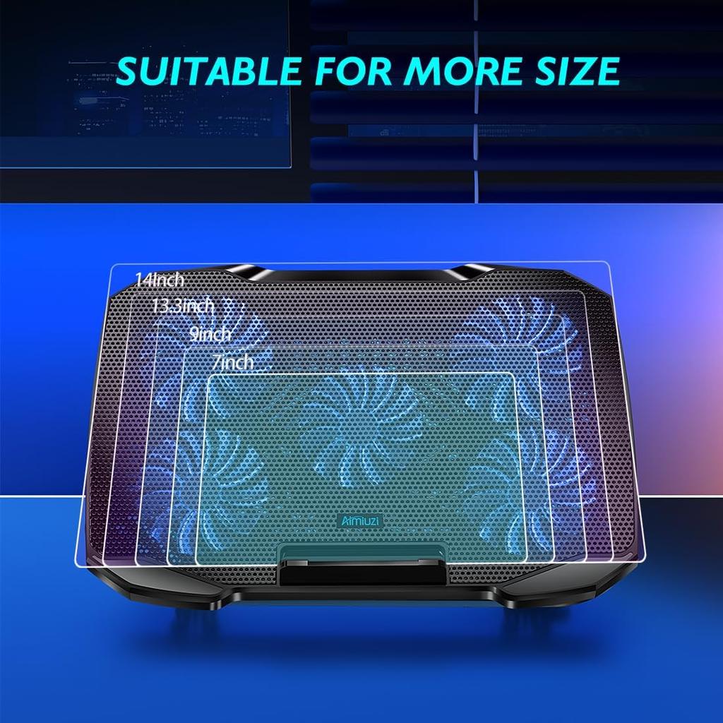 Laptop Cooling Pad Laptop Cooler Stand, Laptop Fan Cooling Pad for 12-15.6 Inch Laptop Notebooks, 5 Quiet Fans, 5 Angle Adjustable Laptop Cooling