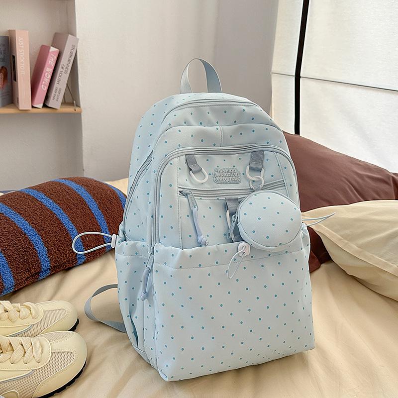 College Style Schoolbag Female College Student Korean Version Polka Dot Backpack Female Large Capacity Class Schoolbag Cute Girl Backpack