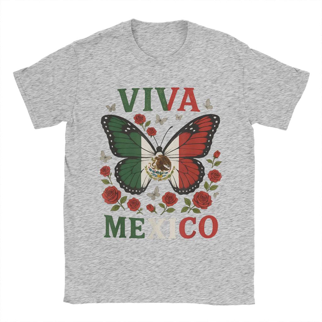 Men's T-Shirt Viva Mexico Butterfly Funny Pure Cotton Tee Shirt Short Sleeve  T Shirts O Neck Clothes 4XL 5XL