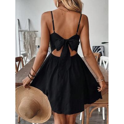 Ladies Embroidered Bow Back Strap Suspender Dress