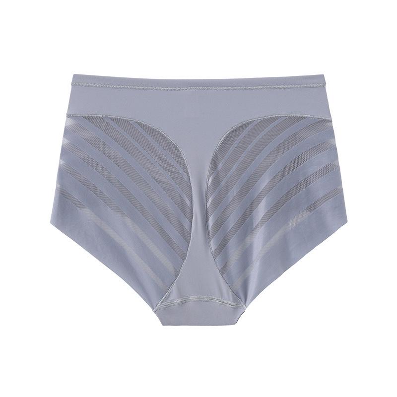 Plus Size Mid-Waist Women's Briefs - Light Tummy Control, Hip-Lifting, Striped Mesh, Breathable, Thin, Pure Cotton Crotch.
