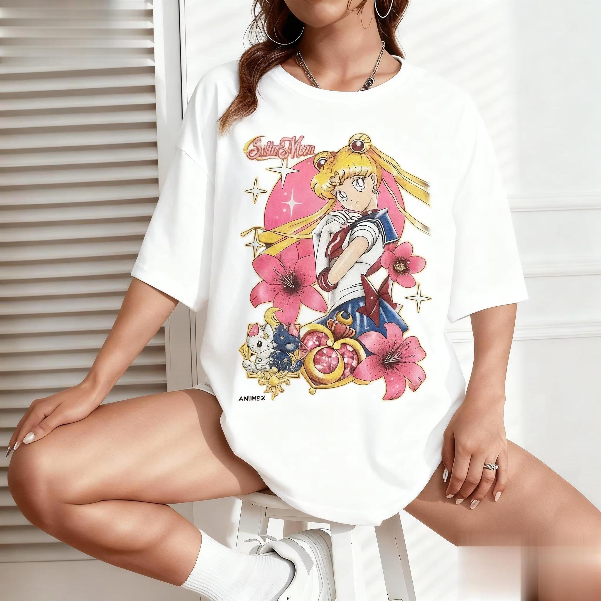 

2026 New Sailor Moon Anime Pattern Unisexs Clothing and Womens Short Sleeved Tshirt Street Wear Y2k Clothes Summer T Shirt 4XL