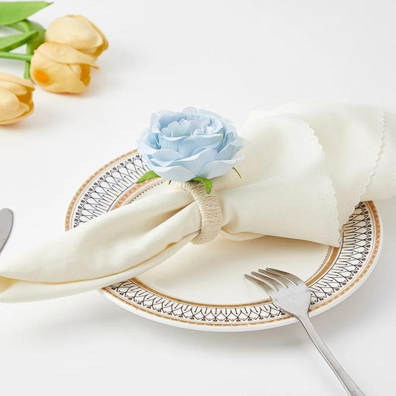 2 Pcs Flower Napkin Rings Rose/Peony Napkin Holder Handicraft Flower Napkin Rings Wedding Table Decoration for Birthday Party