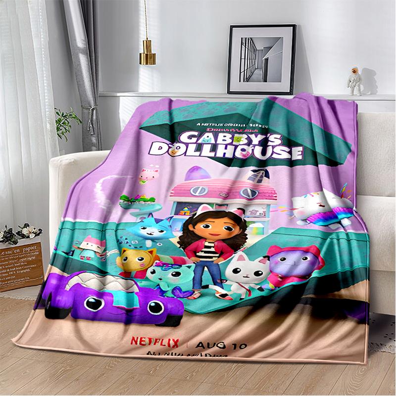 Cute Cartoon Gabby's dollhouse Throws Blanket Kids Super Soft Blankt for Sofa Travel Couch Picnic Flannel Blanket Birthday Gift