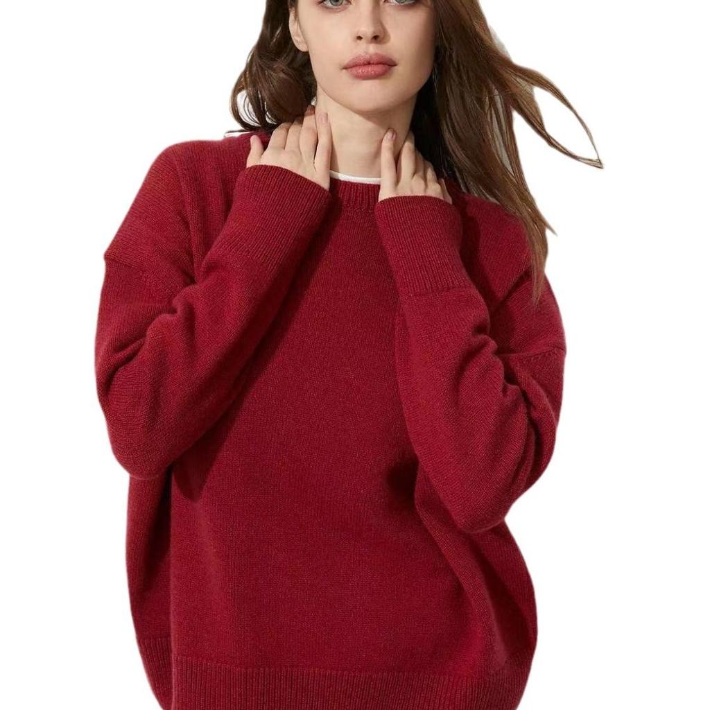 Jesień i Zima Nowy Sweter Casualowy Miękki Pulower z Okrągłym Dekoltem w Jednolitym Kolorze