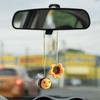 Crochet Knitted Bee Sunflower Pendant Cute Decor Automotive Interior Charms Decorations Rearview Mirror Hanging Ornament