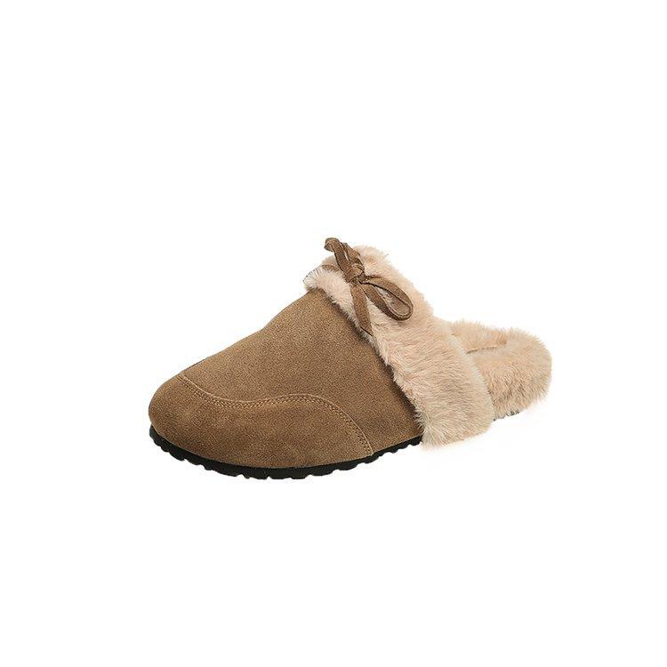 [Youshilai] Retro Baotou Thick-soled Fluffy Half-slippers Women's 2025 Autumn New Lazy One-pedal Doudou Shoes