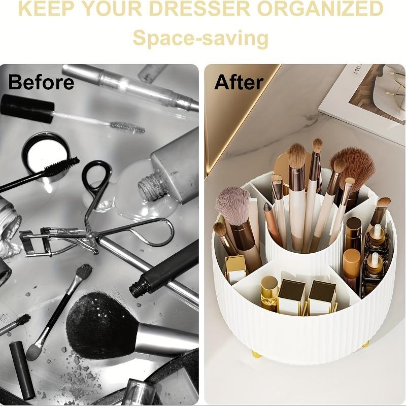 Rotating Makeup Organizer, 360 Degree Swivel, Minimalist Design, High Gloss ABS Plastic, Great for Bedroom, Dresser, Bathroom Storage