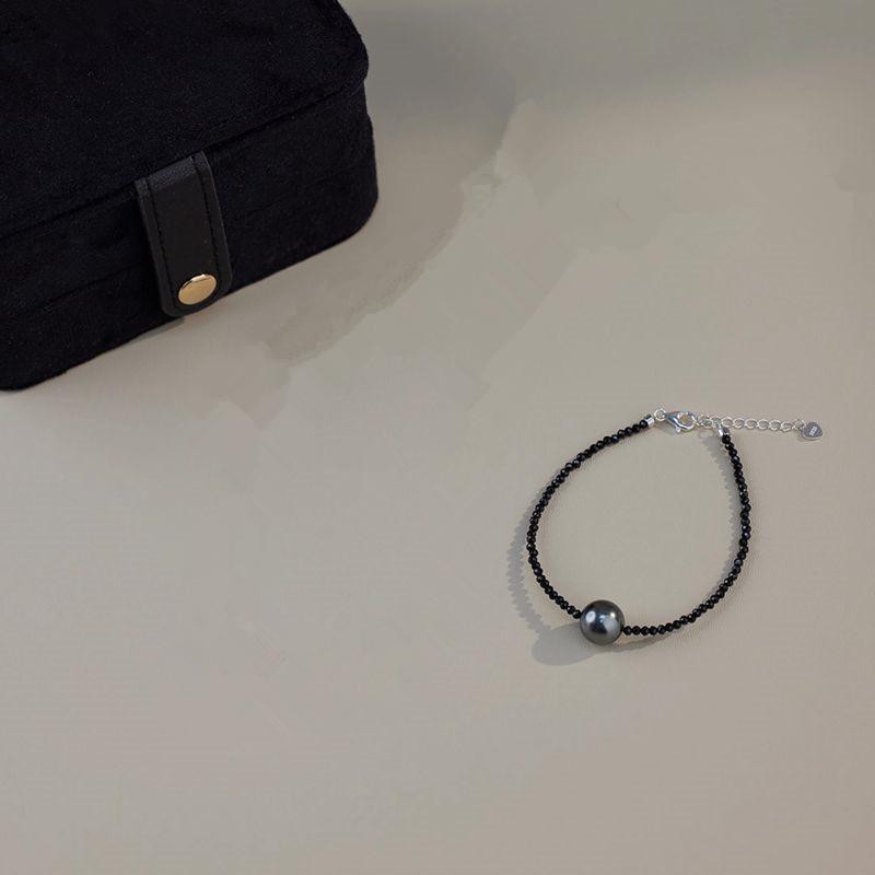 

Tahitian Black Shijia Pearl Black Spinel Necklace Femininity Black Crystal Clavicle Chain Bracelet Set