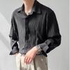Black White Long Sleeved Shirt Men Fashion Shirt Korean Casual Pleated Shirts Men's