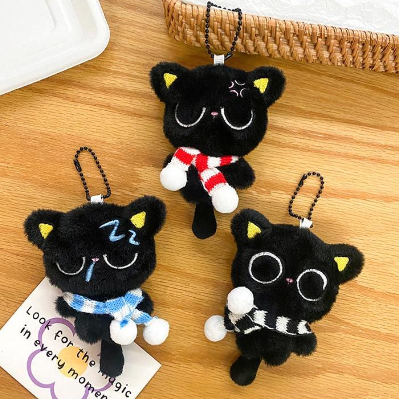 Kreslená plyšová panenka černá kočka klíčenka měkká vycpaná roztomilá ozdoba přívěsek na školní tašku dárky