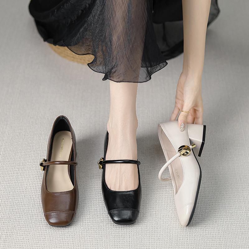 Fashion Elegant Chunky Wedge High Heel Mary Jane Shoes Women Metal Decorative Narrow Buckle Loafers for Women High Quality Women's Shoes