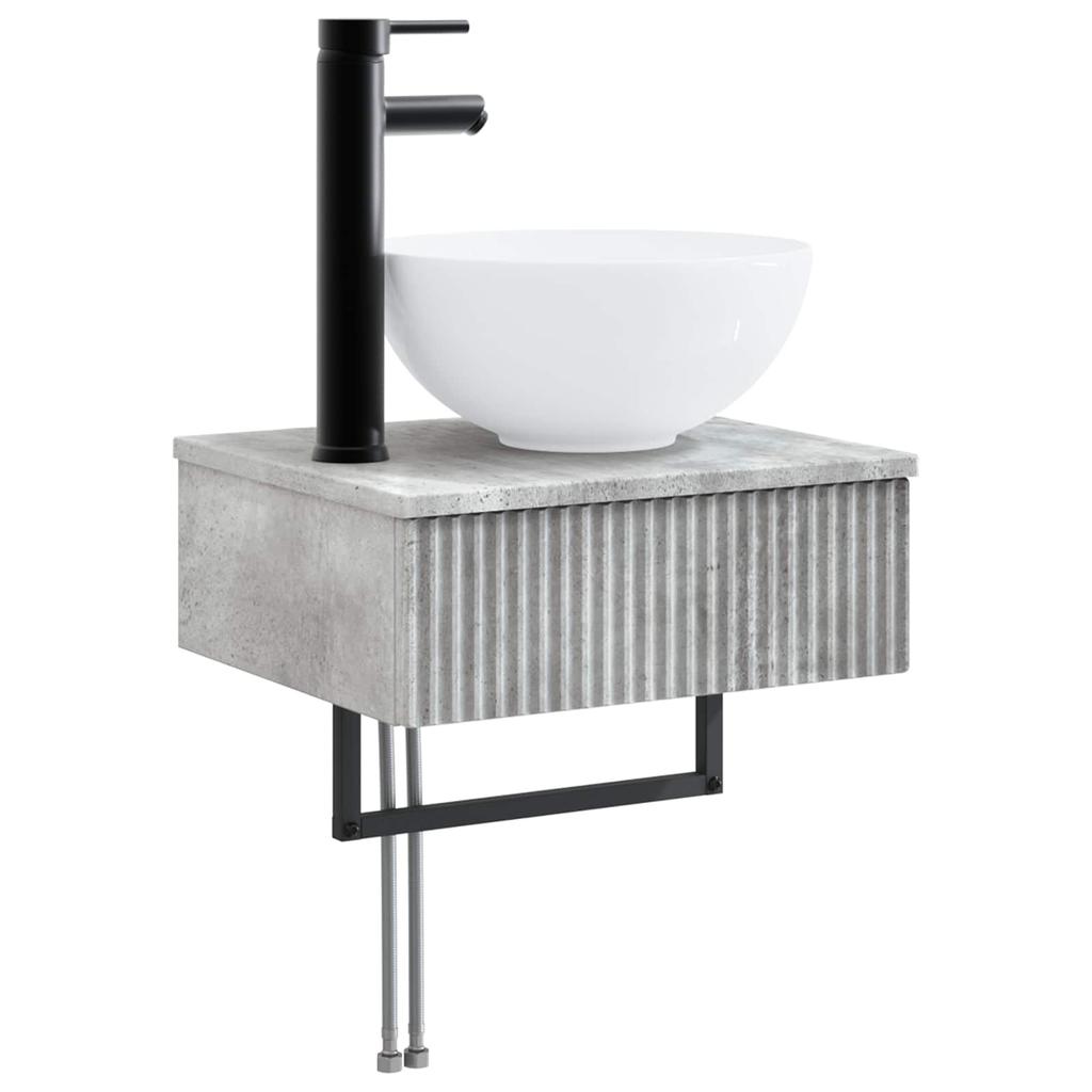 Bathroom Furniture Set 6 pcs Concrete Grey Engineered Wood and Glass