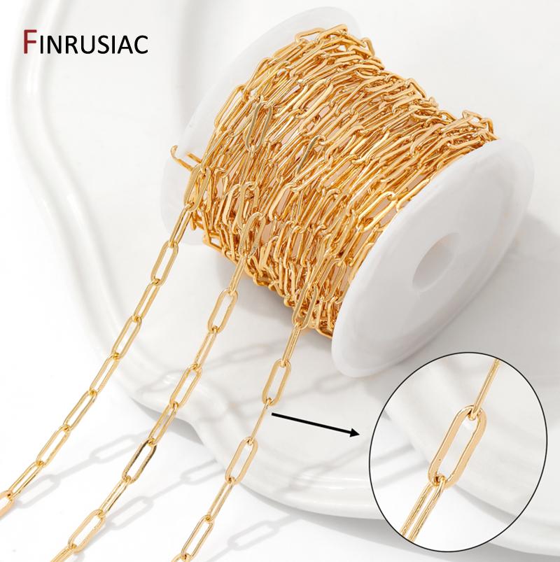 14K Gold Plated Brass Paperclip Link Chain Oval Link Cable Bulk Chain For DIY Jewelry Making Findings Handmade Crafts Components