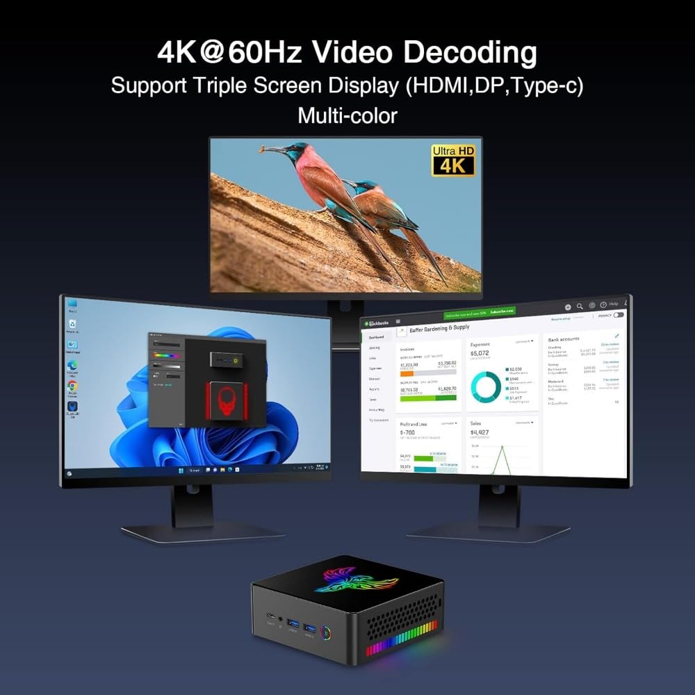 GZBOX Mini PC Mały komputer z systemem Windows 11 Pro wyposażony w procesor AMD Ryzen 7 7735HS Mały komputer 8 GB DDR5 500 GB NVME calowy dysk twardy SATA Konsola do gier Mini komputer 4K 3