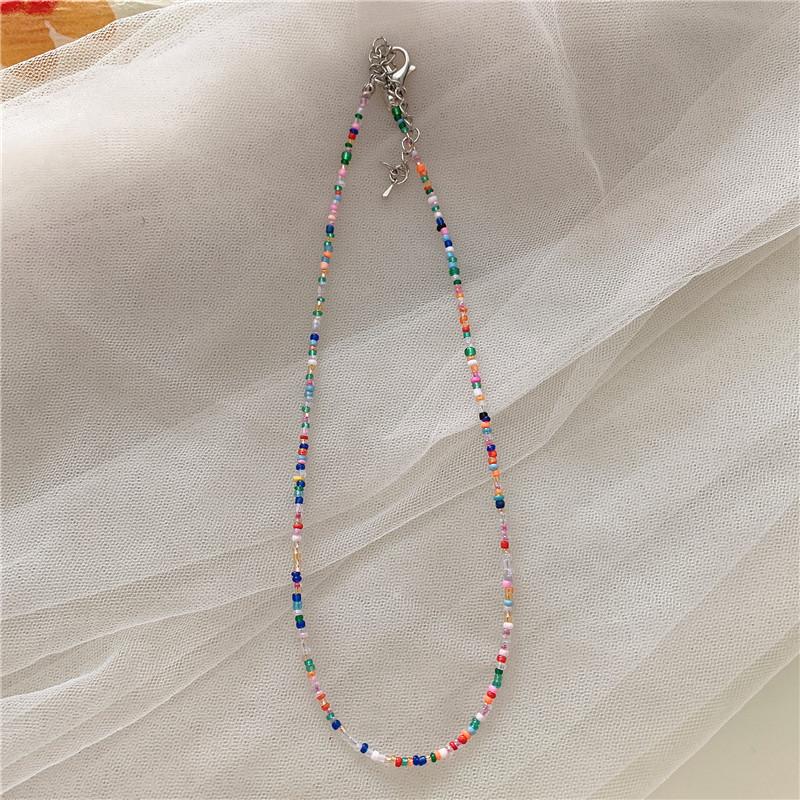 Collier de perles de couleur rétro, Collier de perles de riz arc-en-ciel style fille, Collier de couleur bohème