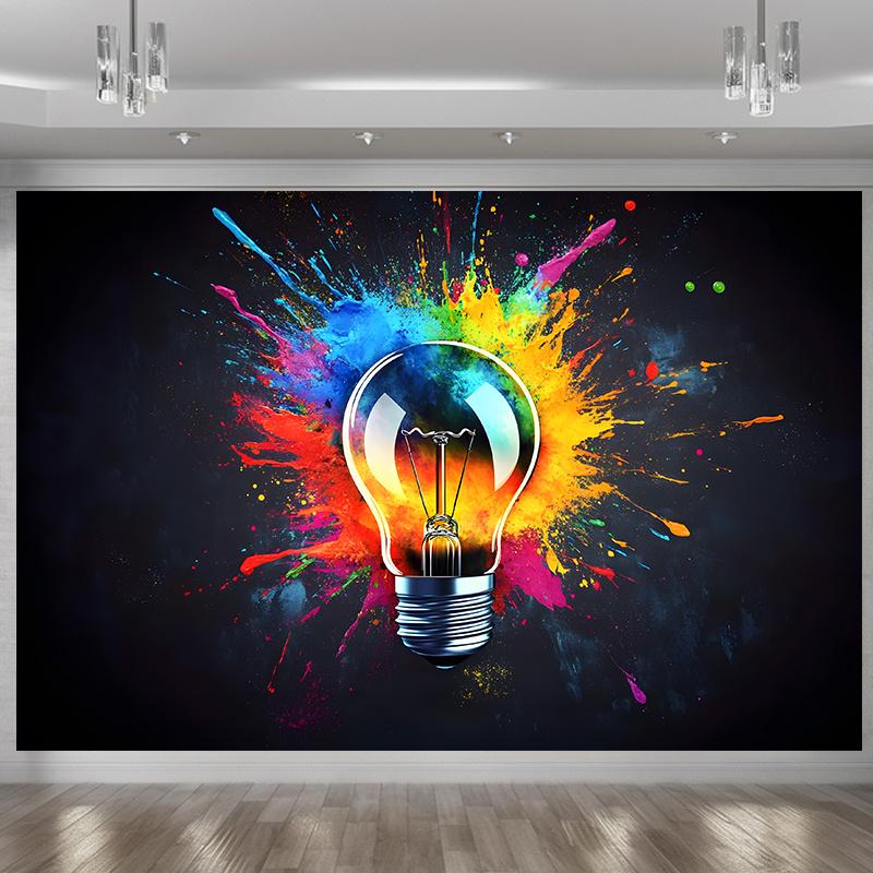 1pc vivid flashing party banner - creative bulb design colorful paint splatter polyester backing.PMJ