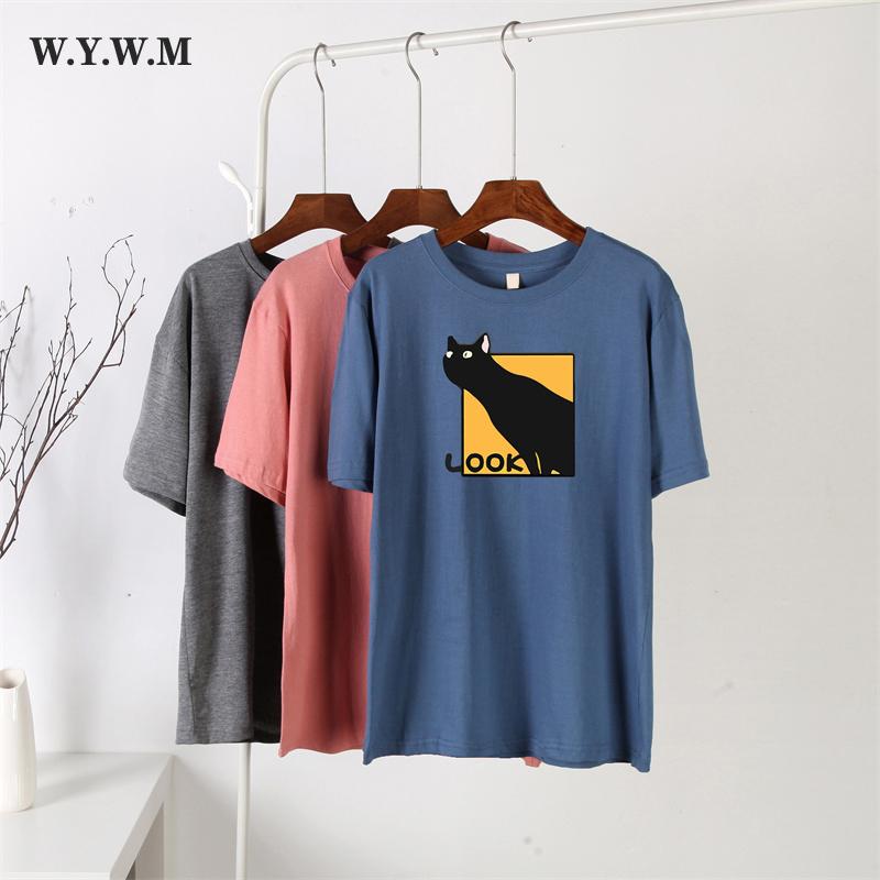 

WYWM Kawaii Cat абстрактные футболки с принтом женские летние 100% хлопок винтажные мягкие футболки с короткими рукавами женский готический топ с графикой