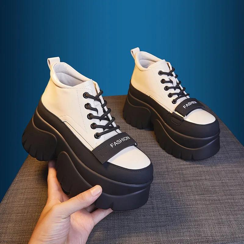 Fashion 8cm Patent Leather Synthetic Chunky Round Toe Heel Females Lace Up Summer Fashion Hight Heels Platform Women Casual Shoes