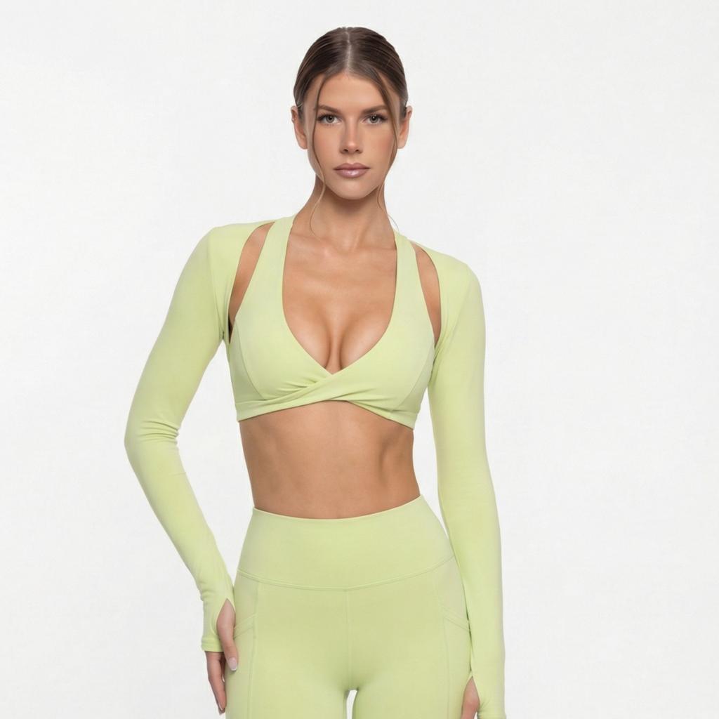 JYL Slim Padded Fake Two Piece Top Naked Running Yoga Set