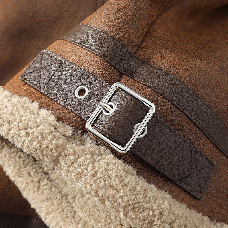 Veste d'hiver en daim pour homme avec doublure en fourrure - Épaisse, Chaude, Tendance Style Motard