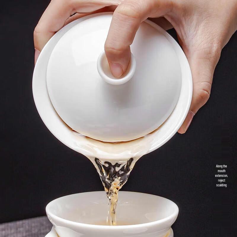 HANDUNYOU Jia Bai Ceramic Gaiwan Tea Set (10-Piece)