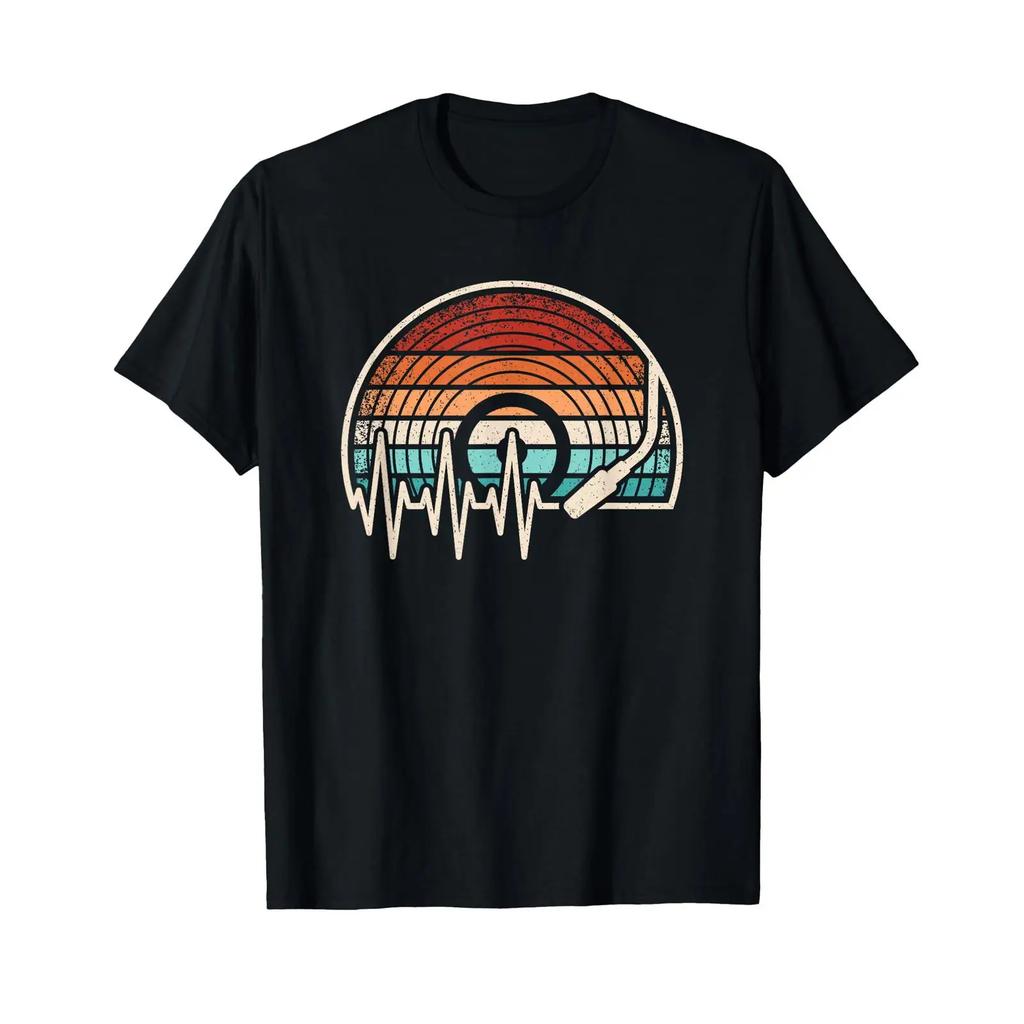 Music Heartbeat Vinyl Record Retro Lover T Shirt Vintage Breathable Fashion Top For Everyday Wear Soft Versatile Casual
