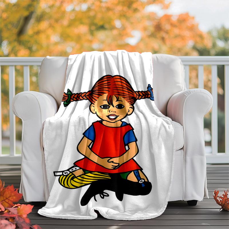 Coperta in Flanella di Pippi Calzelunghe Morbida Calda per Tutte le Stagioni, Design per Campeggio, Viaggio in Auto, Escursionismo Divano, Letto, Ufficio Regalo Perfetto per Feste