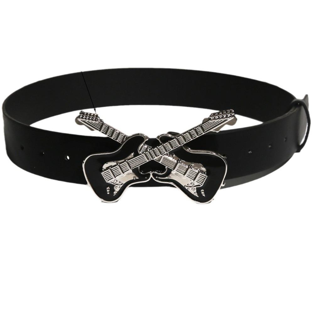 

Youth Pu Waistbands Punk Style Trouser Decoration Trendy Guitar Buckle Belt Daily чёрный