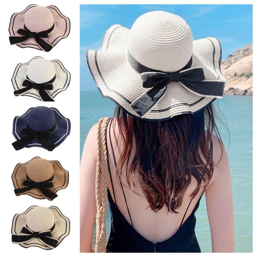 Wide Brim Straw Weave Sun Hat Bohemian Fisherman Hat Elegant Sunscreen Bucket Hat  Ladies/Girls