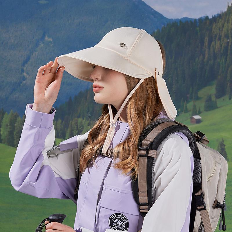 Spring and Summer Outdoor Sunscreen Hat Can Hang Mask Hat Women's Big Brim Shawl Bucket Hat Versatile Fashion Sun Hat