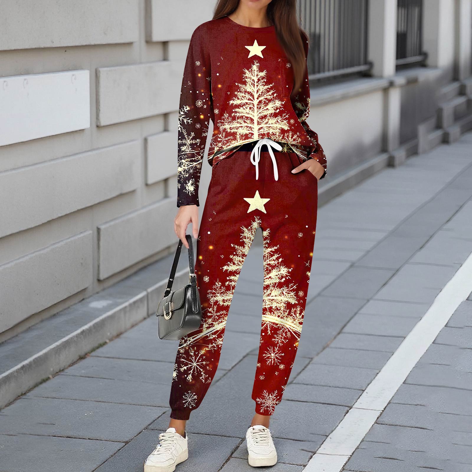 

Комплекты для женщин из 2 предметов: футболки с круглым вырезом и длинным рукавом, принтованные спортивные брюки с карманами XL жёлтый