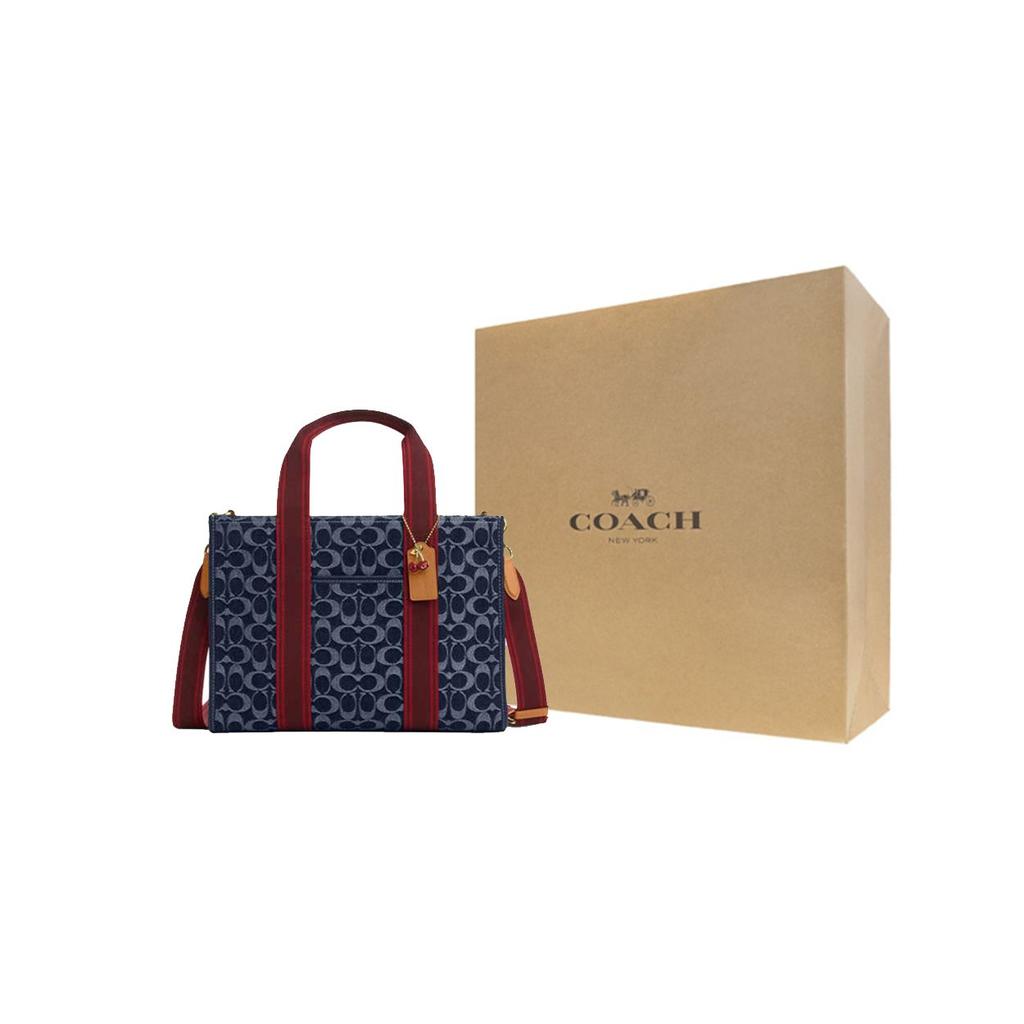 Coach Smith 35 Letter Print Magnetic Closure Fabric Tote Bag Shopping Bag Shoulder Crossbody Handbag Large Women tote Denim-Blue CY698-IMXIA