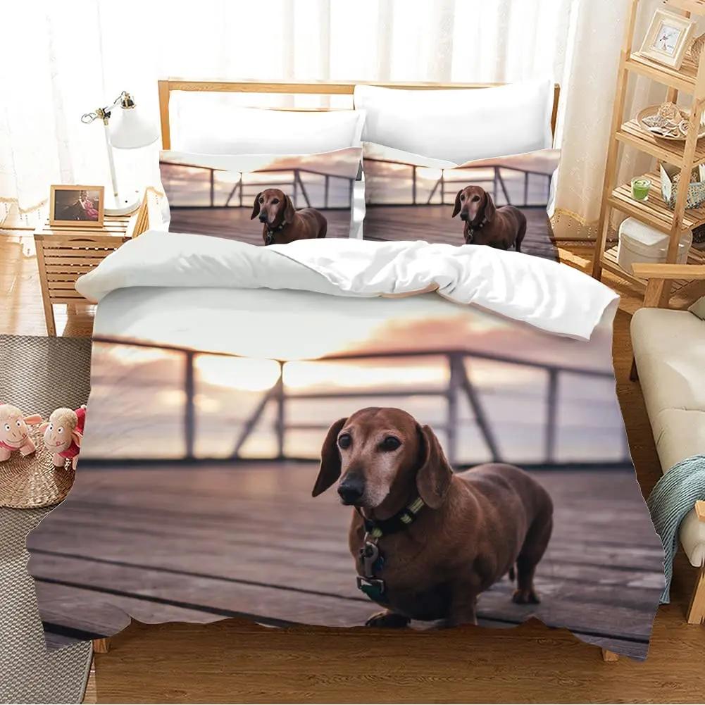 Black And Brown Dachshund Sausage Duvet Cover Cartoon Puppy Dog Bedding Set Kids Boys Gifts Bedspread Cover Bedroom Decoration