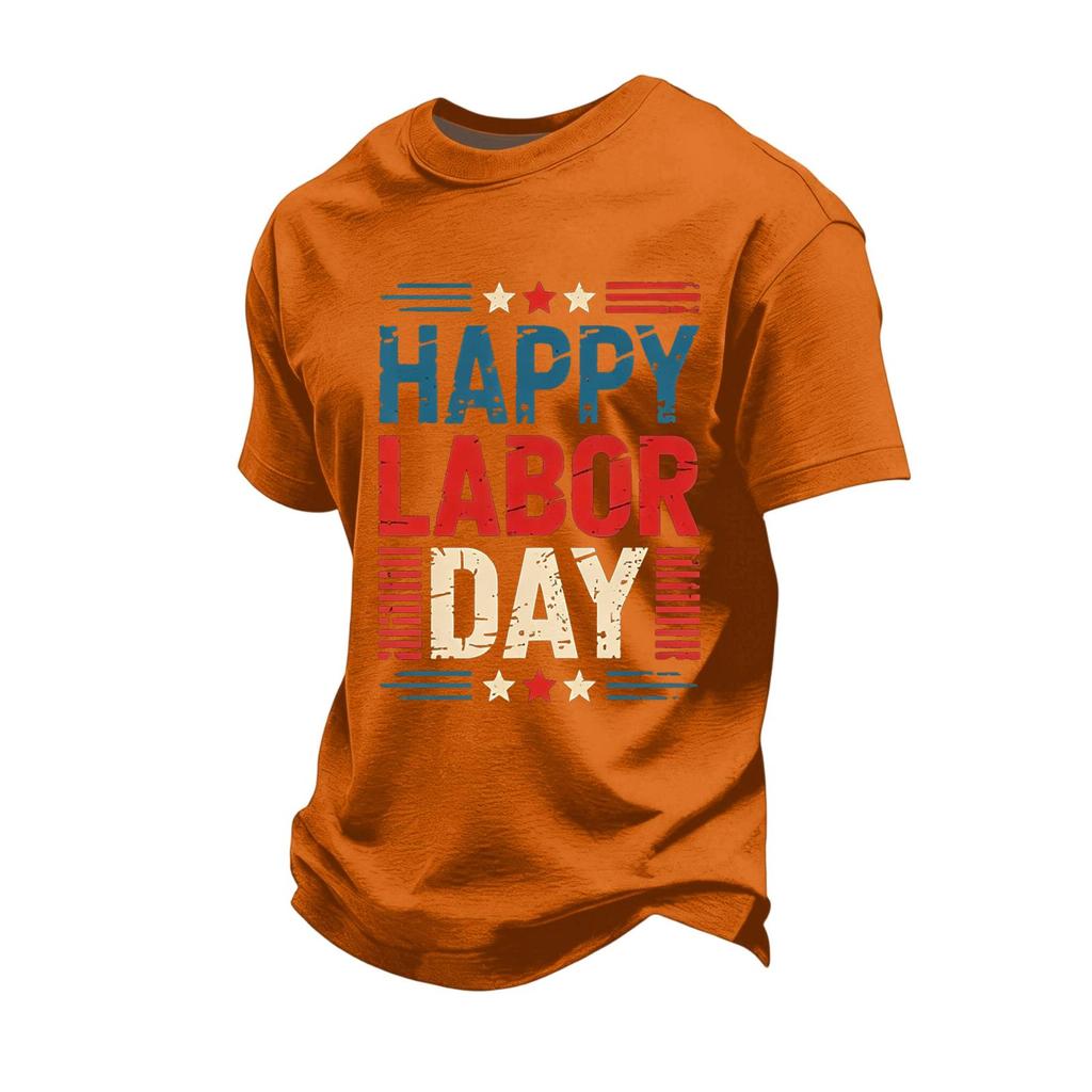 Men's Casual Loose Fit Short Sleeve T-Shirt Labor Day Graphic Print Crew Neck Comfortable Cotton Top
