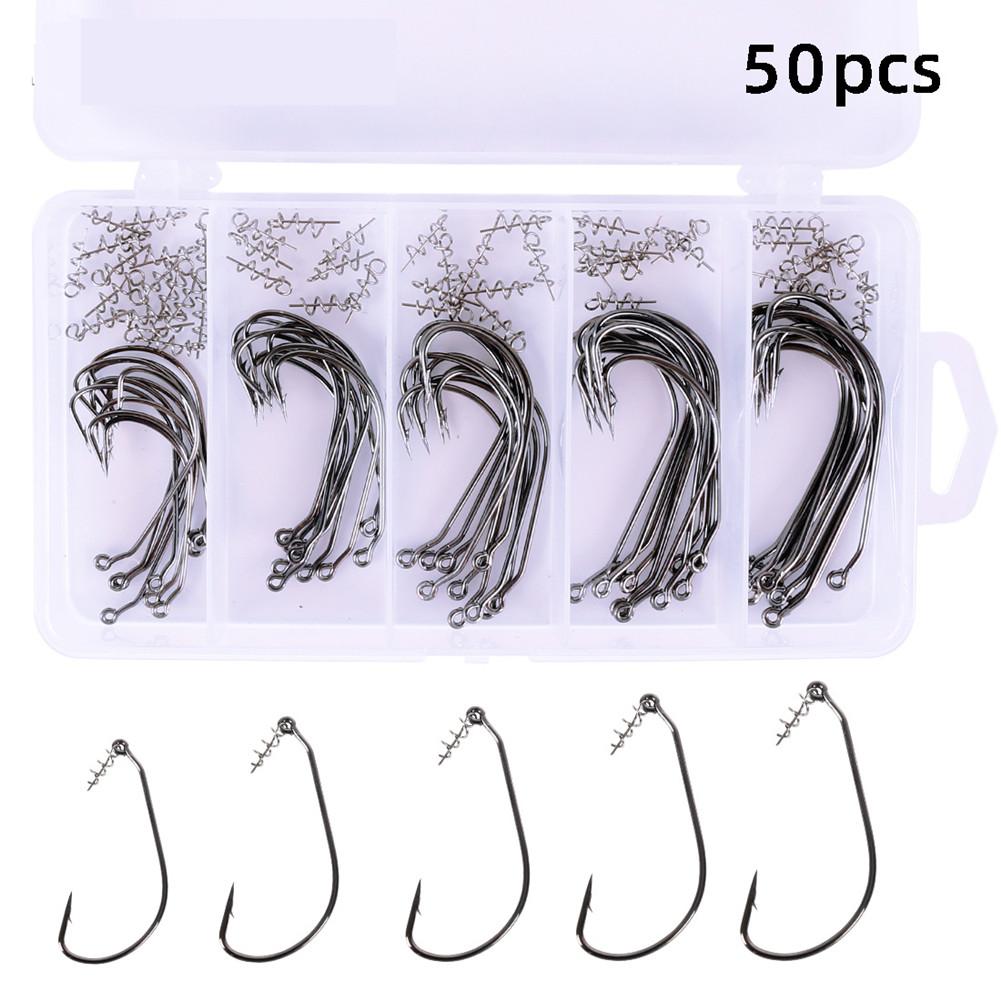 50 Pcs/set Fish Hook Carbon Steel Spring Soft Lure Crank Fishing Hooks