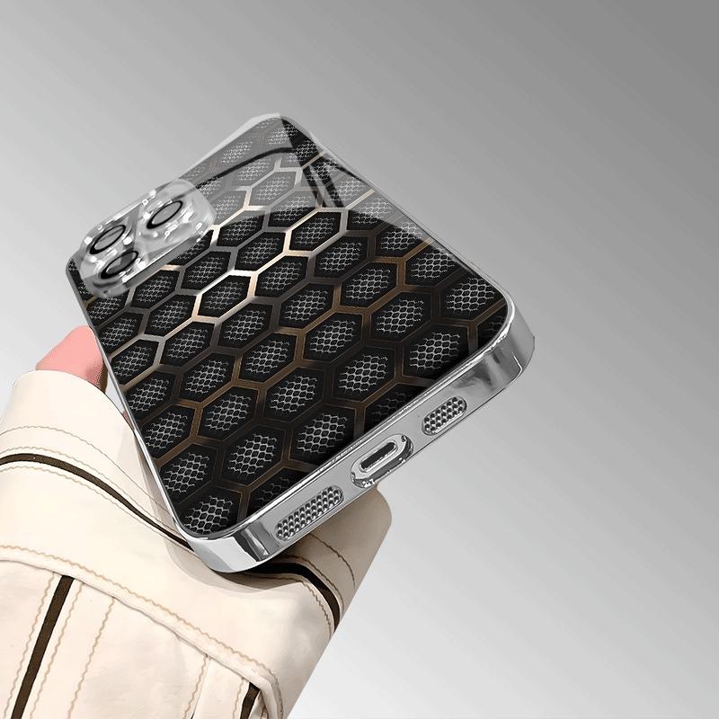 Minimalistisches texturiertes Wabenmuster Glas galvanisierte Handyhülle für iPhone 17 16 15 14 13 12 11 Pro Max Plus 17 Air Cover