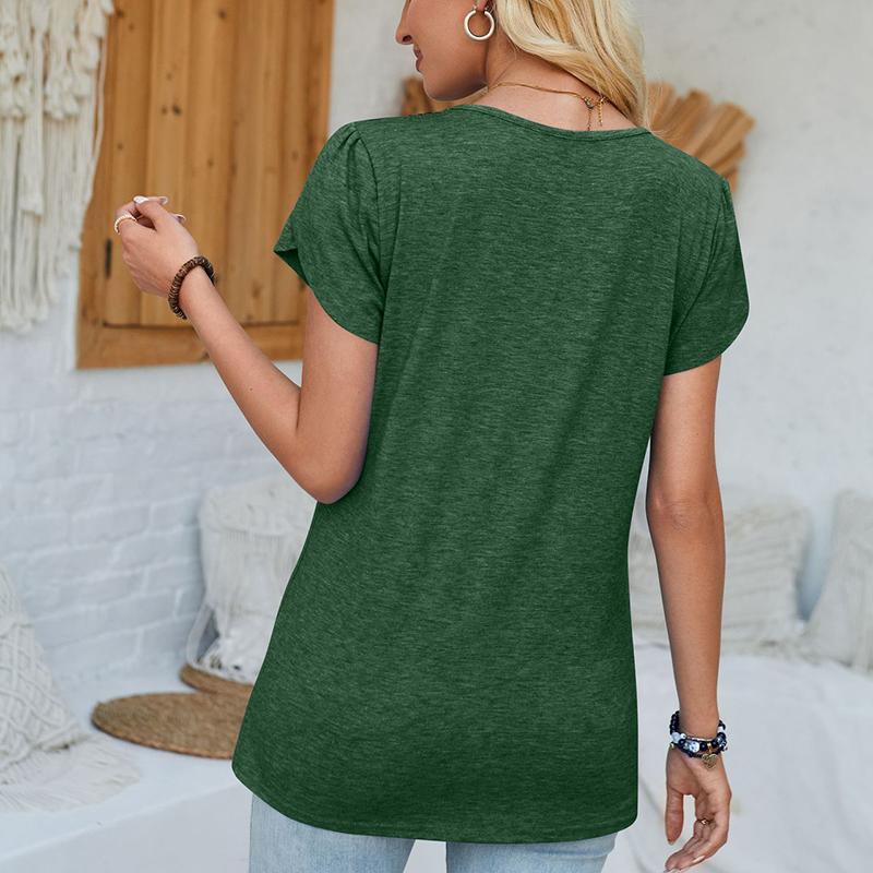 2024 Summer V-neck Loose Petal Sleeve Blouse Women Solid Elegant Plus Size Casual Shirt Women Vintage Simple Office Lady Blouses Tops 24313