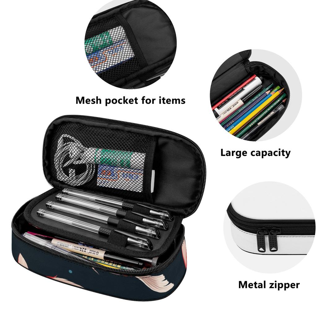 Pencil Bag Neat Design Durable 300D Polyester Smooth Zipper with Mesh Pocket Removable Divider and Pen Slots for Daily School Use