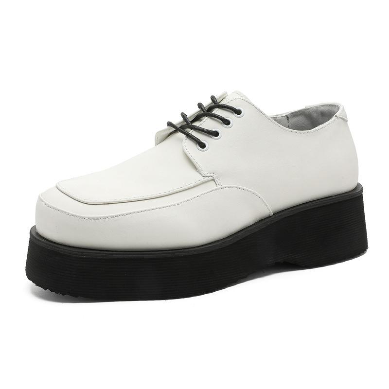 Spring fashion platform heightening shoes Korean version versatile medium heel casual shoes lace-up white men's single shoes 96590-J