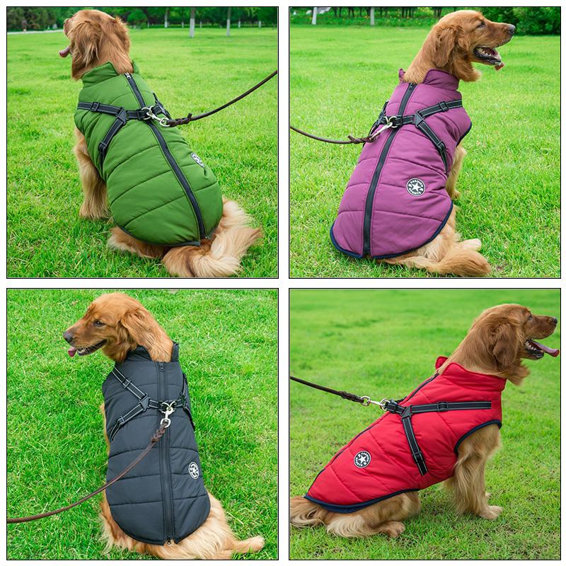 Winter Waterproof Dog Clothes with Harness Warm Pet Dog Cotton Jacket for Small Large Dogs Puppy Clothing French-Bulldog Coat